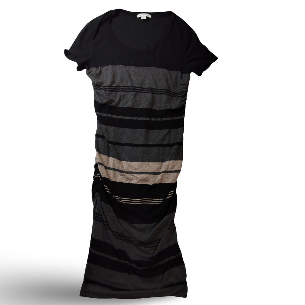 James Perse striped tee shirt dress maxi dress with rouching Size 2. Made in USA